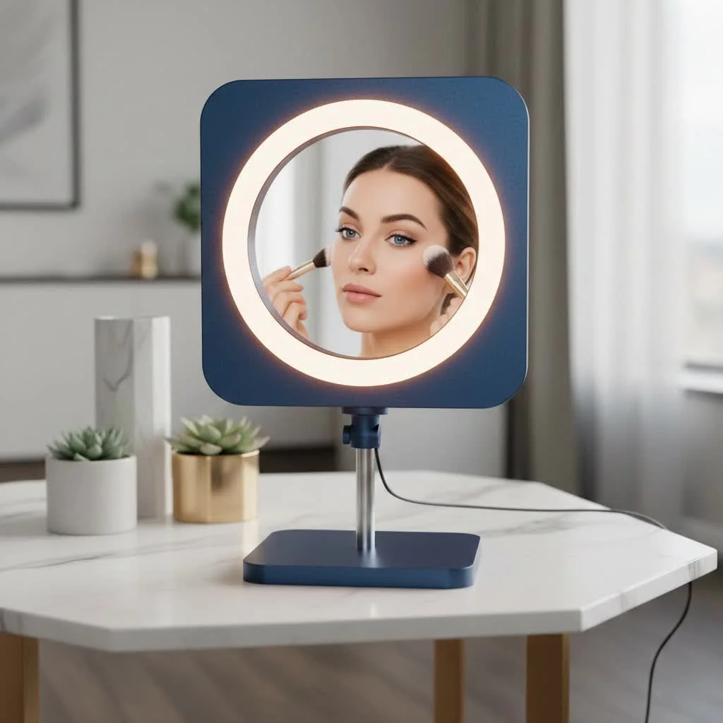 Person using a ring light with their computer for video calls
