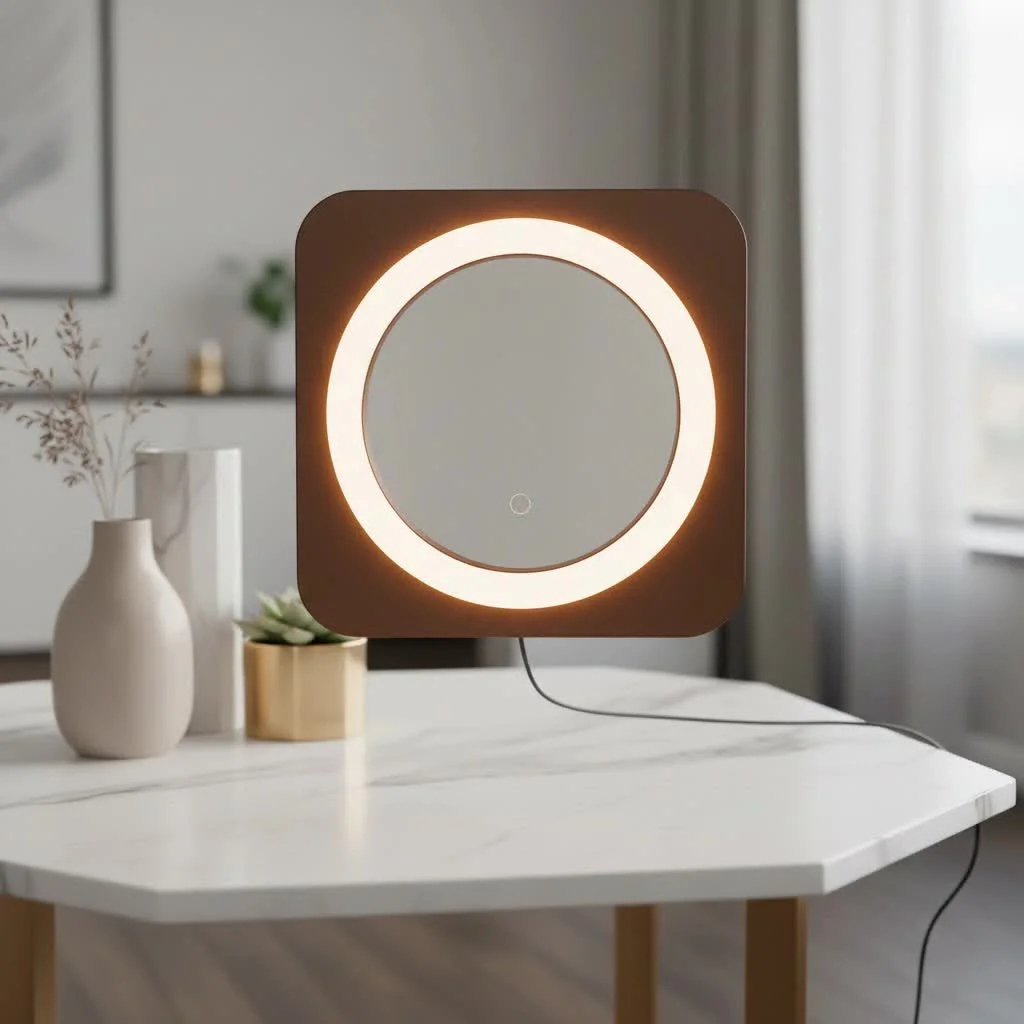 Person on a video call with a ring light illuminating their face