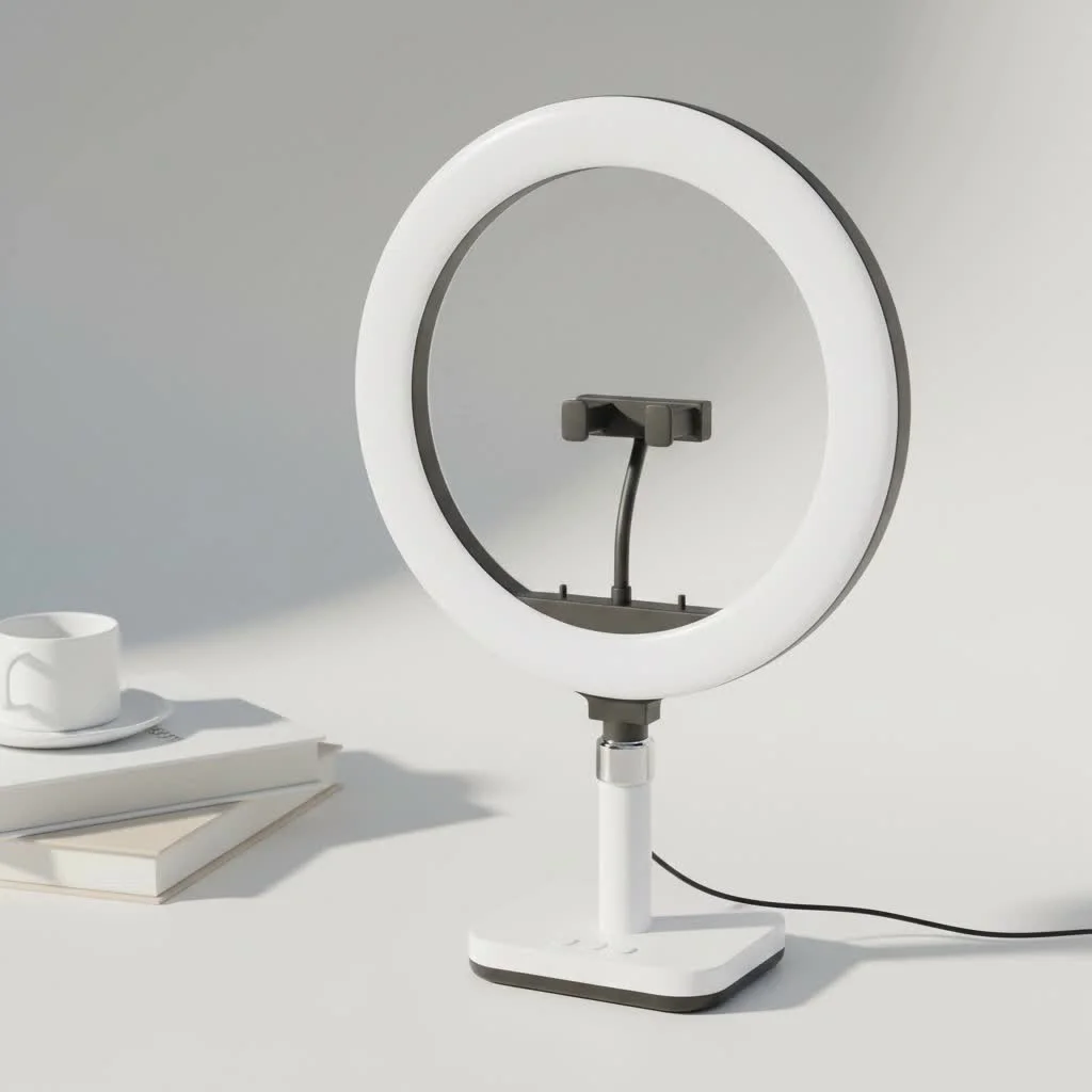 Person using a ring light with a camera for content creation