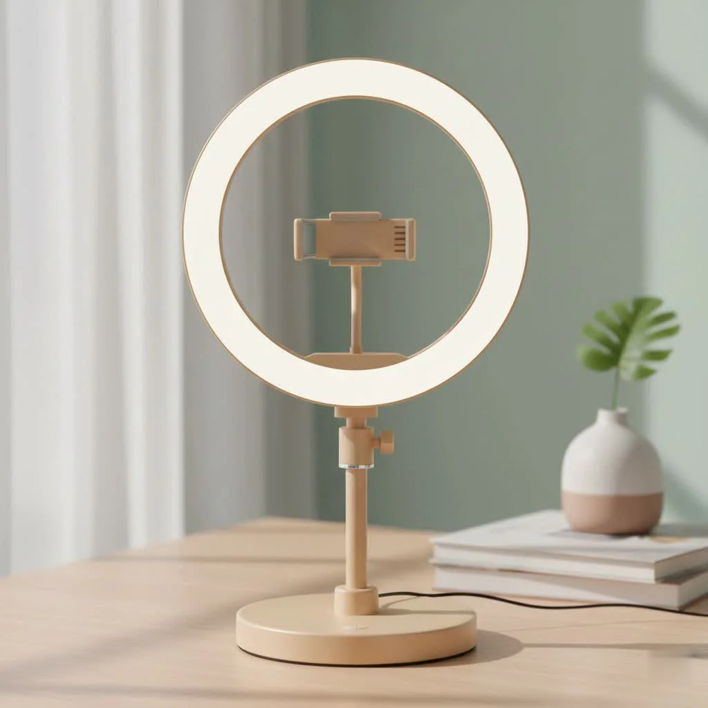 Professional ring light illuminating a subject