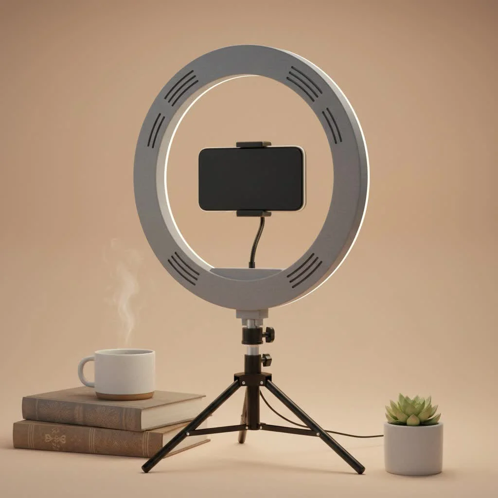 Wall mount ring light with an adjustable arm for content creation