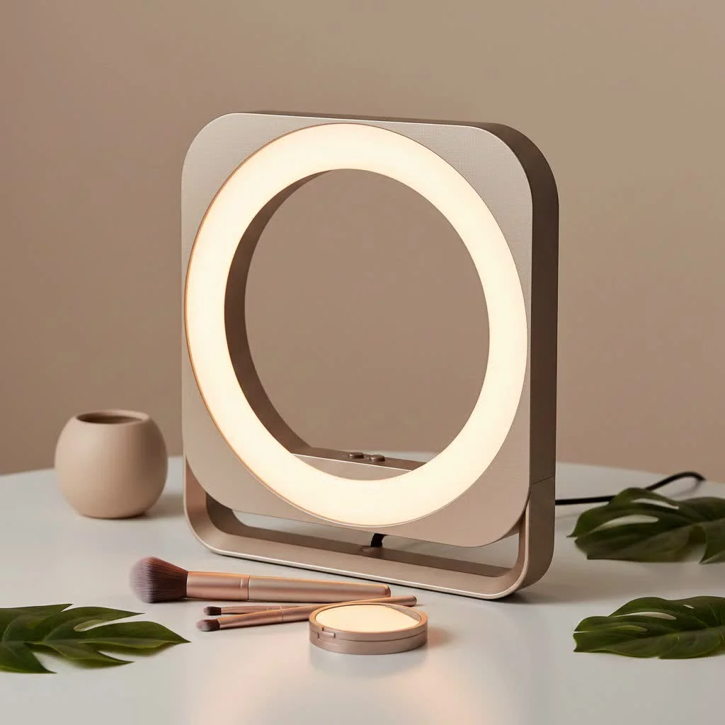 Modern ring ceiling light illuminating a living room