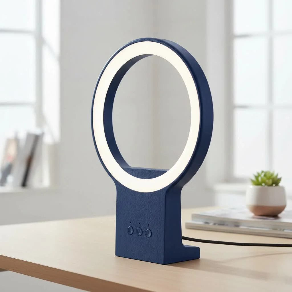 Person using a ring light with a phone on a stand
